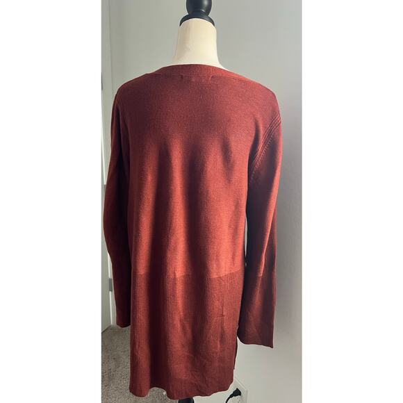 K Jordan Criss Cross Neck Pull-Over Long Sleeve Brown Rust Side Slits Sweater XL - Picture 6 of 8